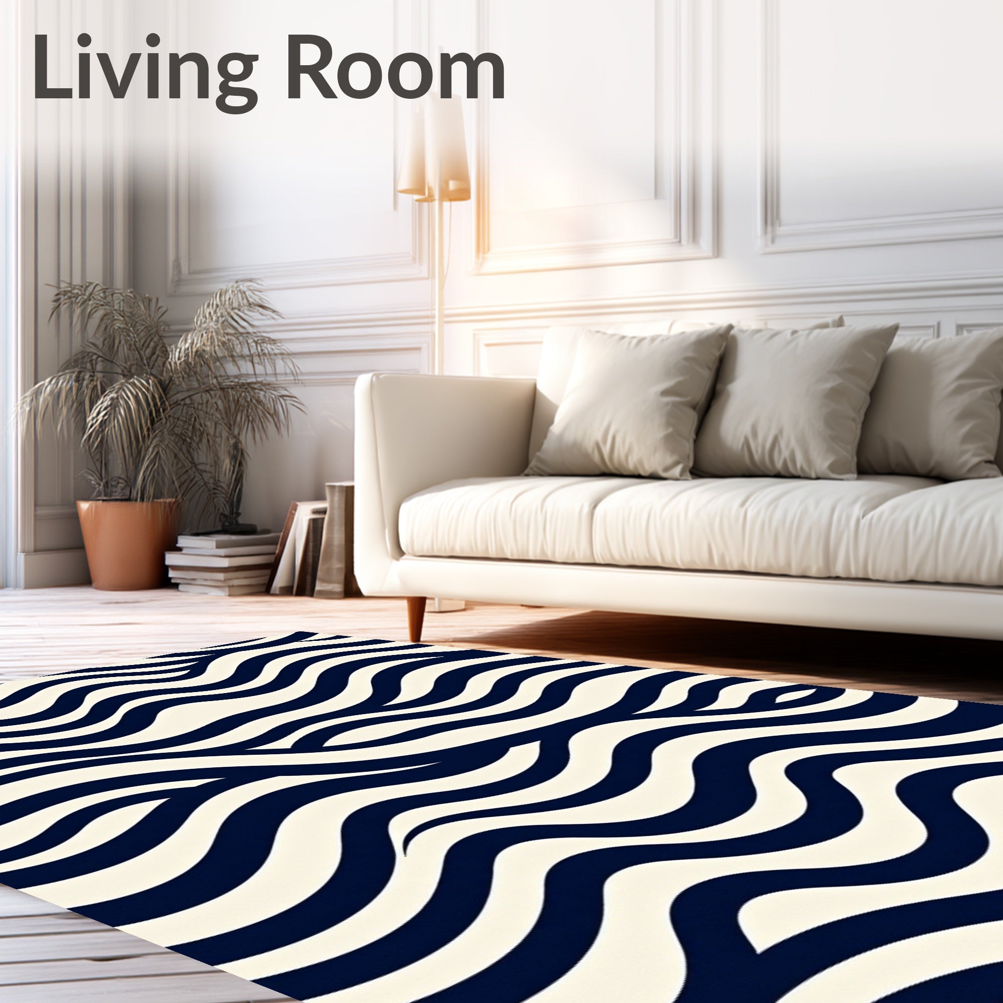 Deep Navy Cream Wavy Stripe Rug