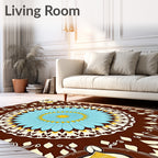 Vibrant Blue Yellow Sunburst Mandala Rug
