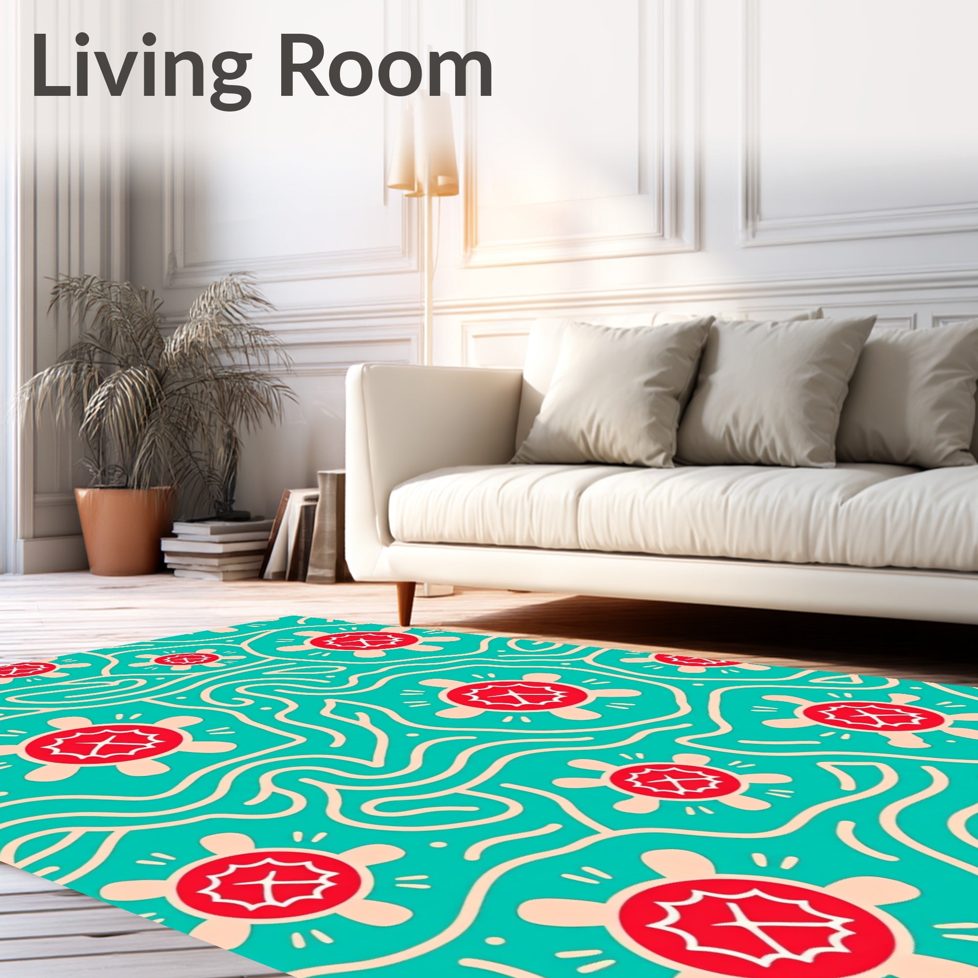 Teal Red Floral Turtle Abstract Rug