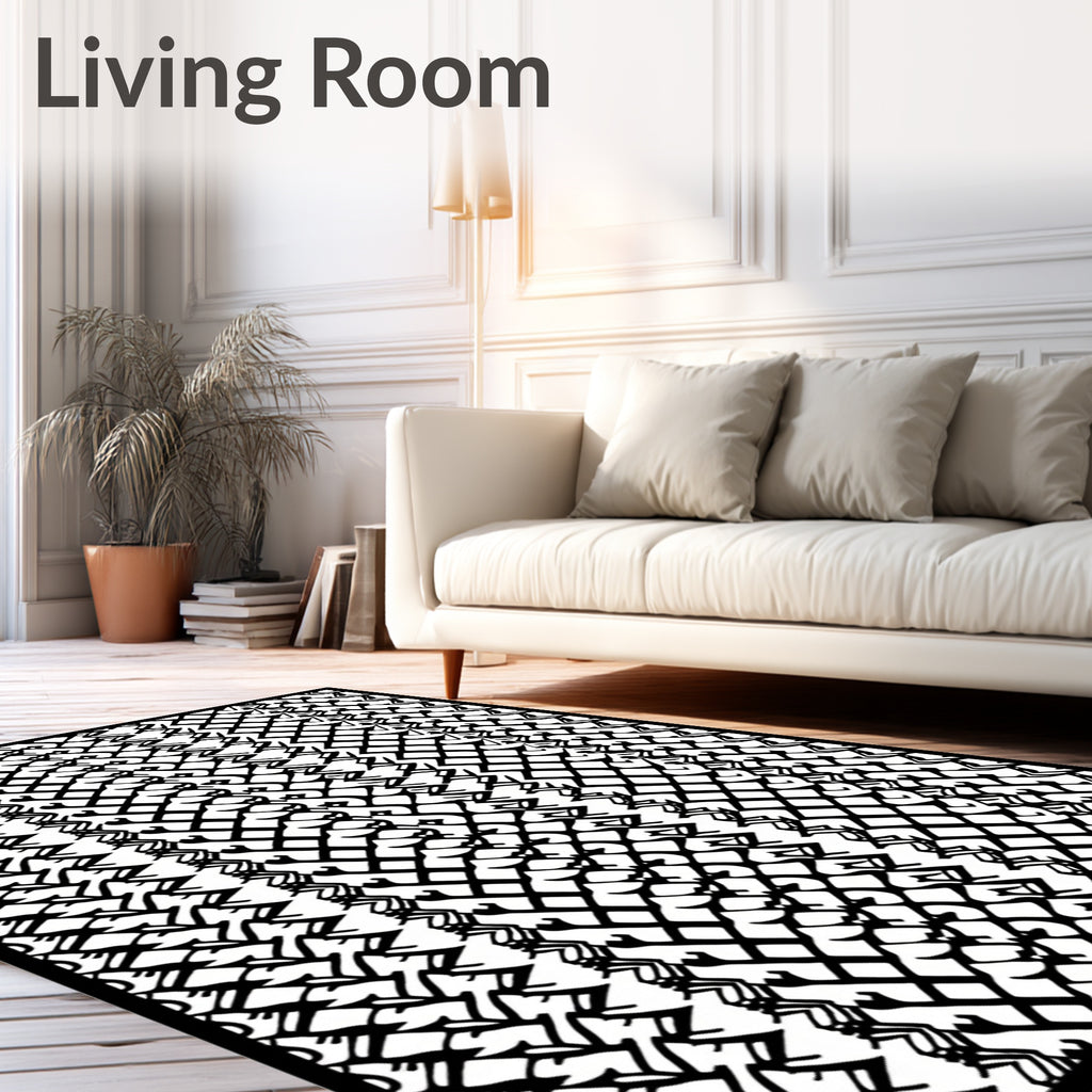 Black White Contemporary Interlocking Diamonds Rug