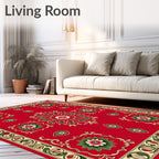 Radiant Crimson Floral Embellished Rug