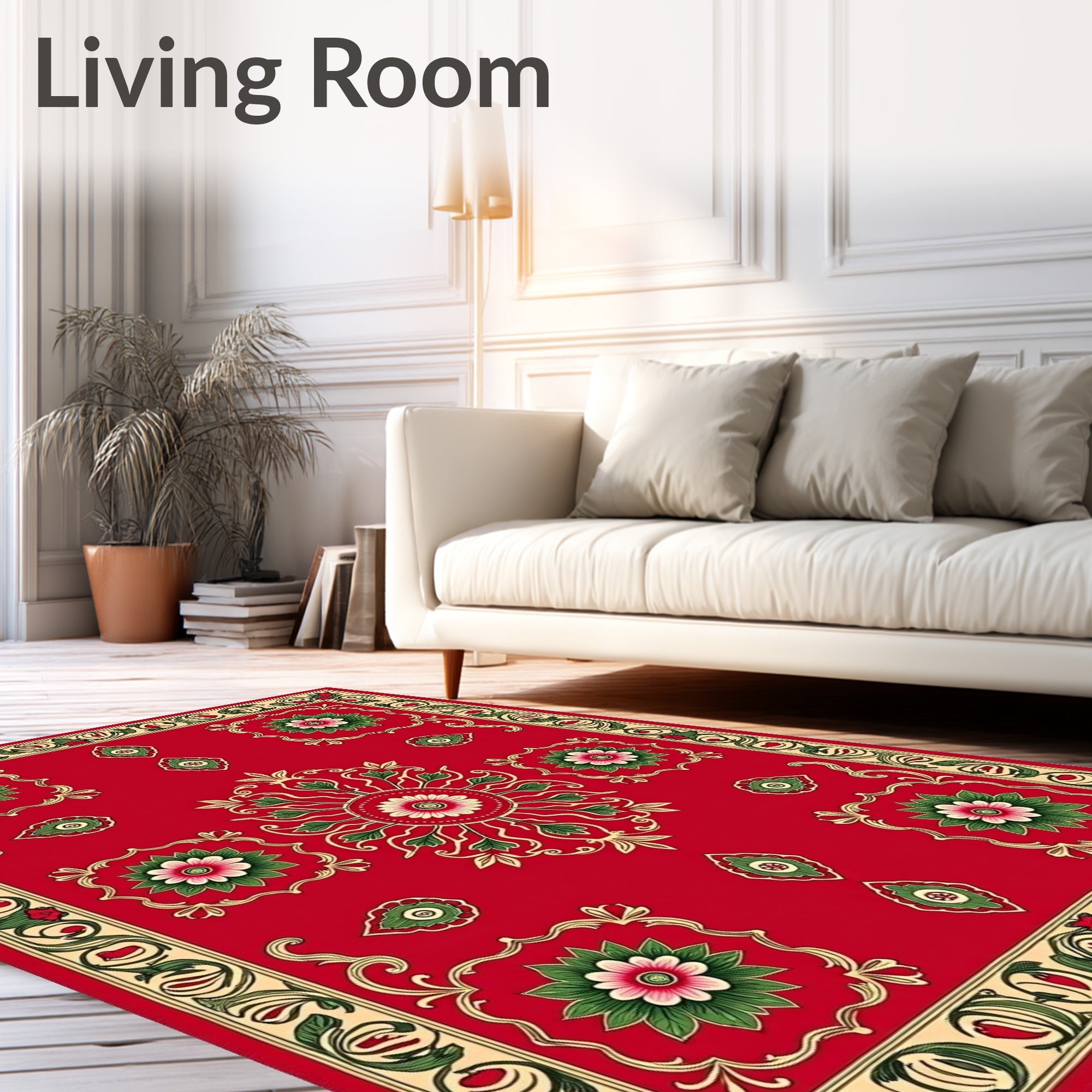 Radiant Crimson Floral Embellished Rug