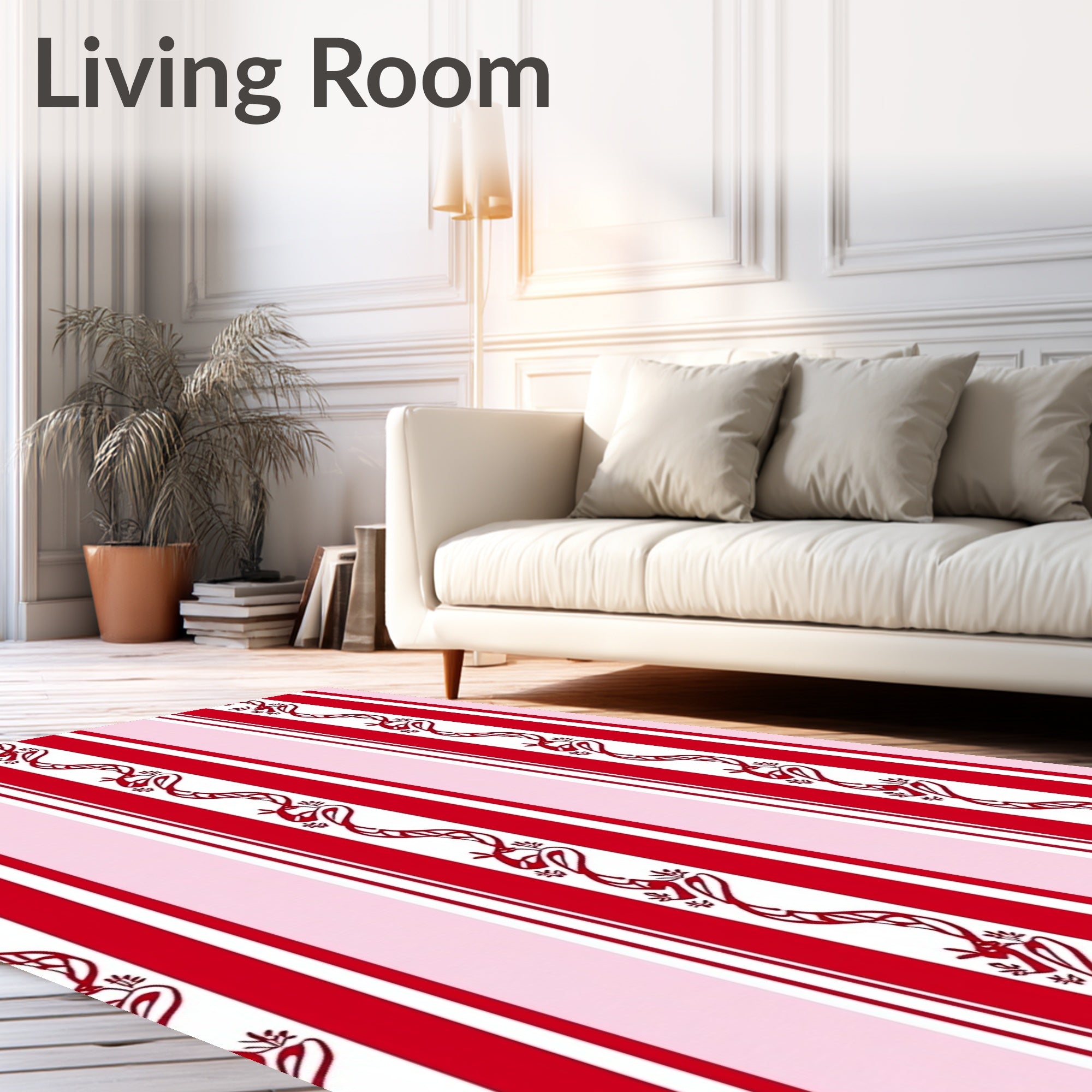 Red Pink Striped Serpent Vines Rug