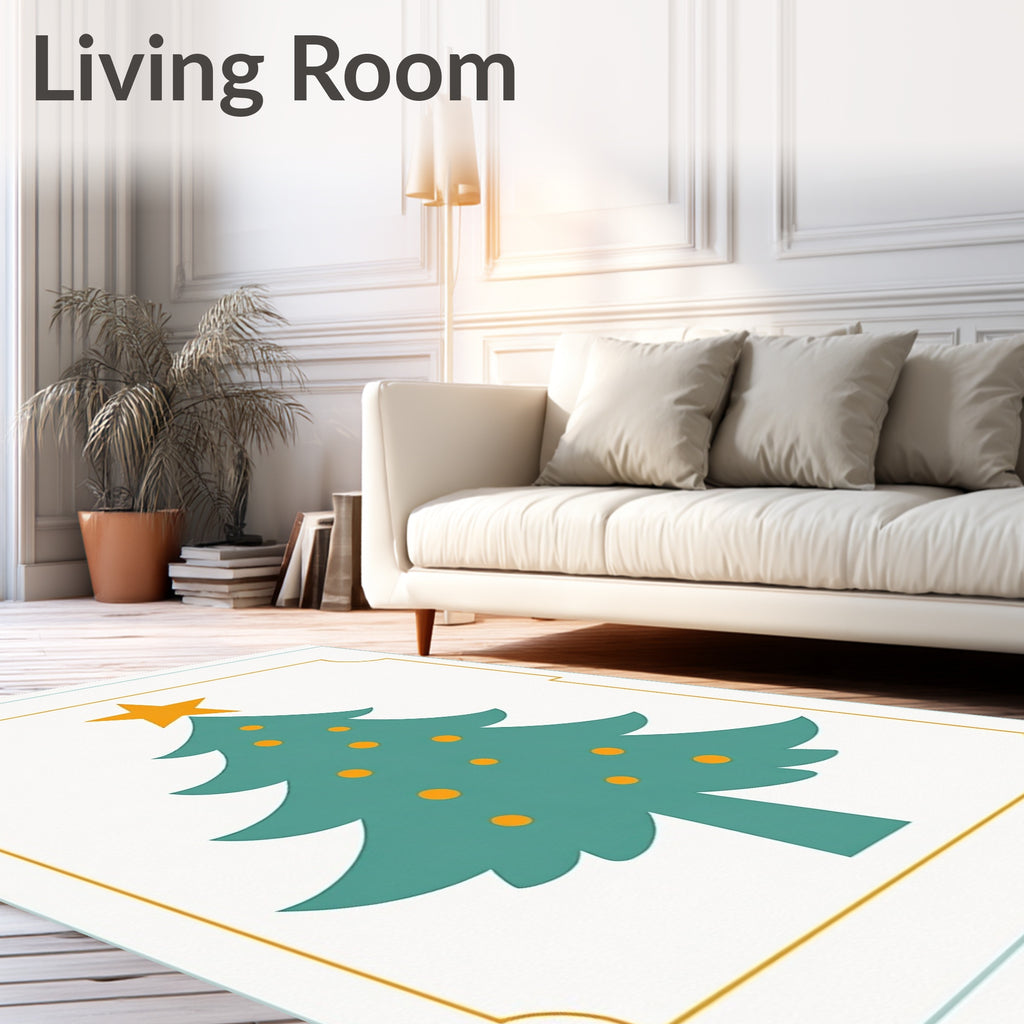 Teal Christmas Tree Orange Star Rug