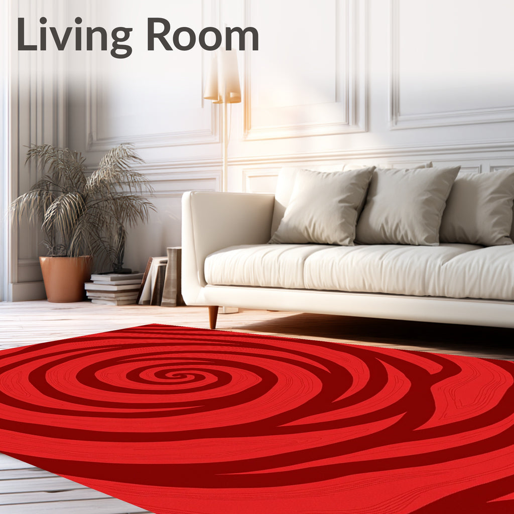 Crimson Red Swirling Wood Grain Rug