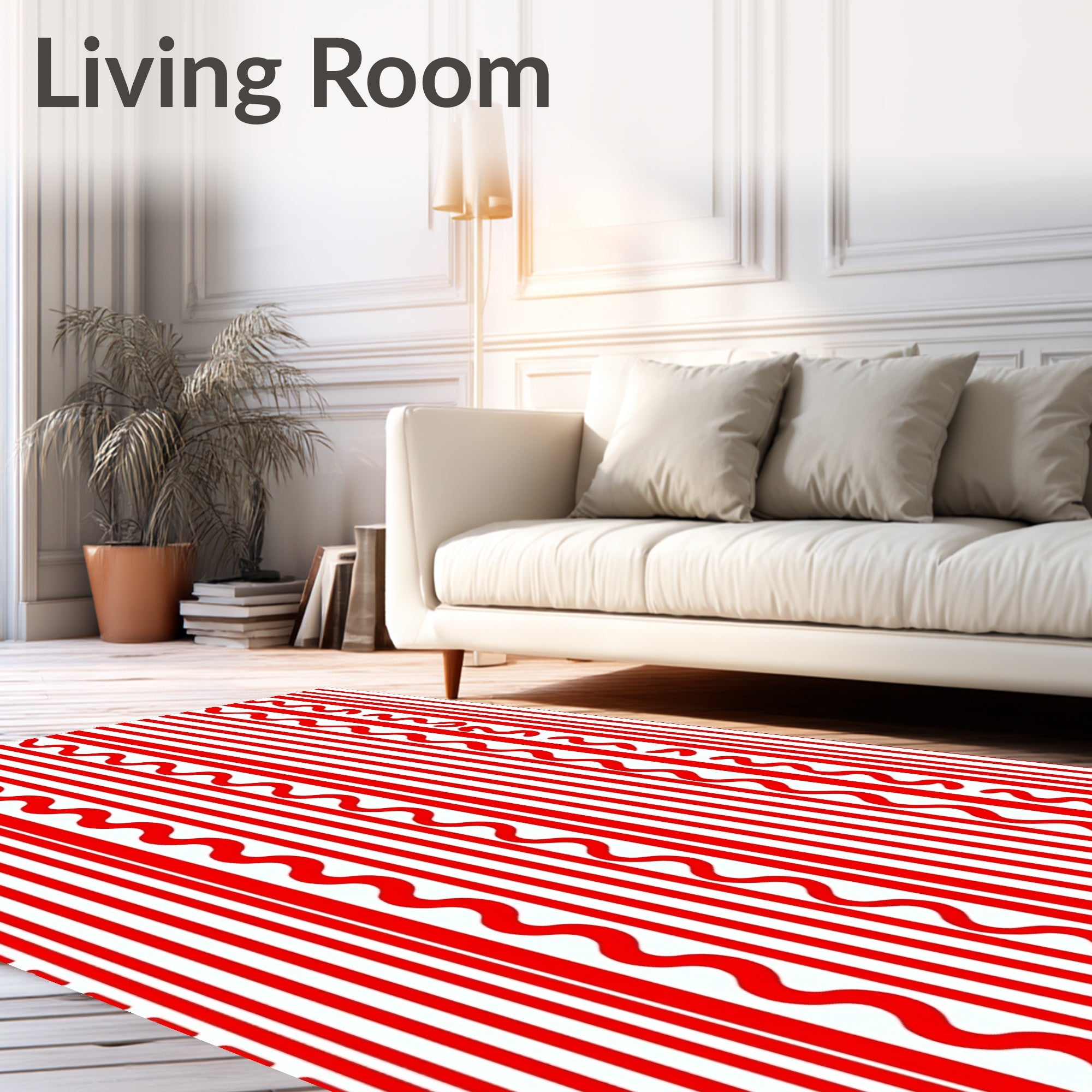 Bold Red Striped Wavy Lines Rug