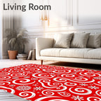Red White Snowflakes Swirls Rug