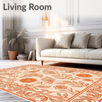 Coral Orange Avian Floral Border Rug