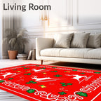 Red White Reindeer Holly Bell Fiesta Rug