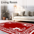 Festive Red Animal Scrollwork Corners Rug