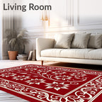 Crimson Floral Vine Scrollwork Rug