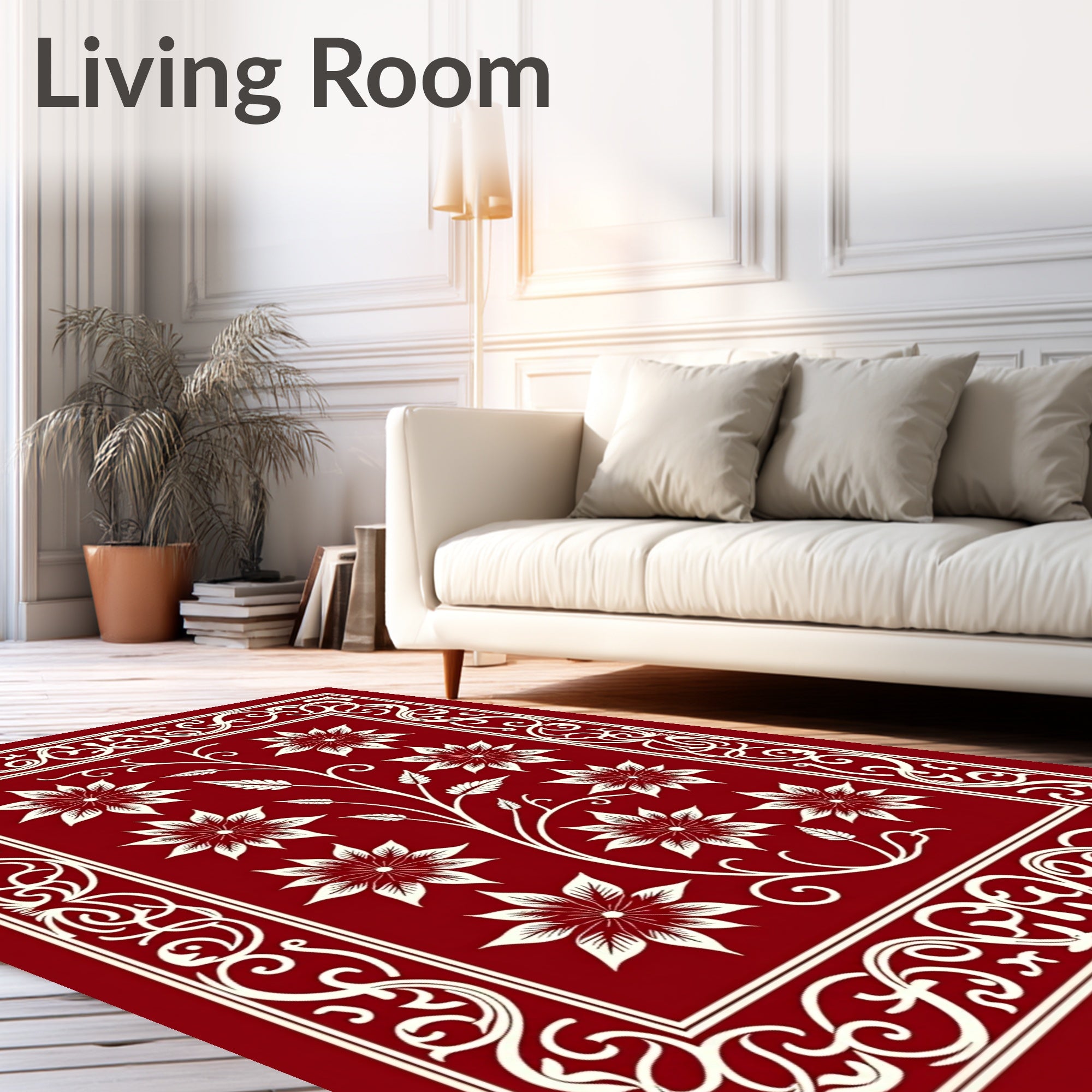Crimson Floral Vine Scrollwork Rug