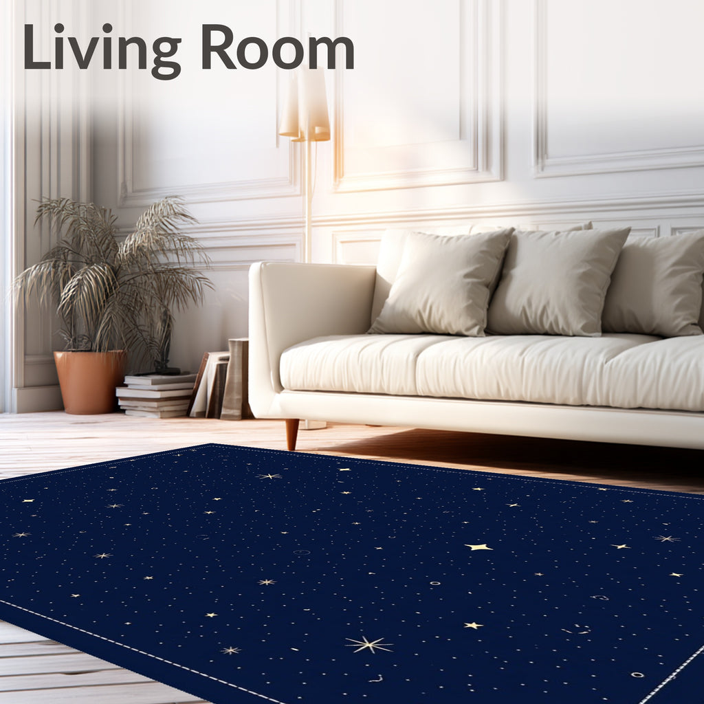 Deep Navy Starry Night Celestial Sky Rug
