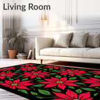 Crimson Red Poinsettia Garden Black Rug
