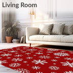 Winter White Snowflake Red Background Rug
