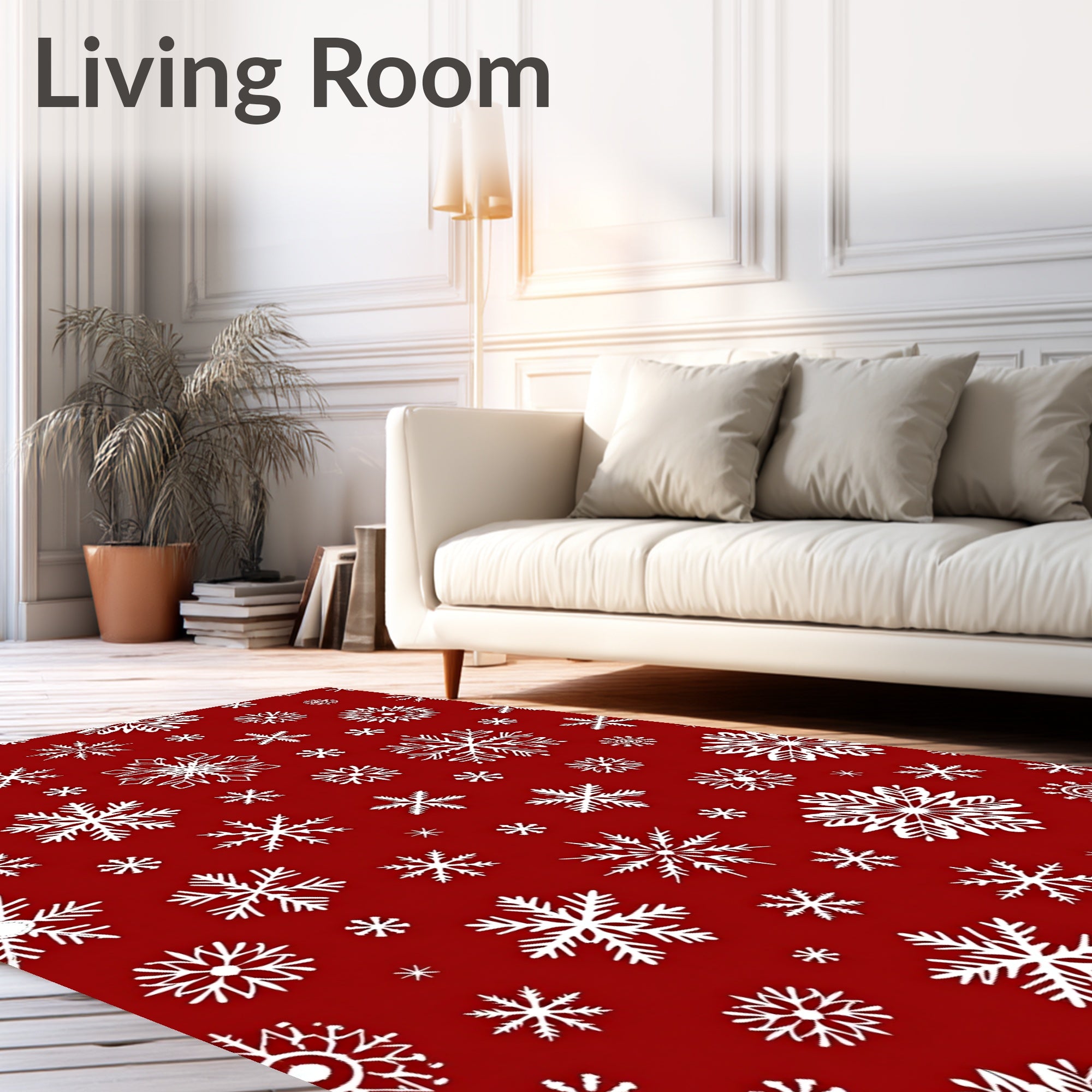 Winter White Snowflake Red Background Rug