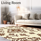 Rich Brown Scrollwork Damask Rug