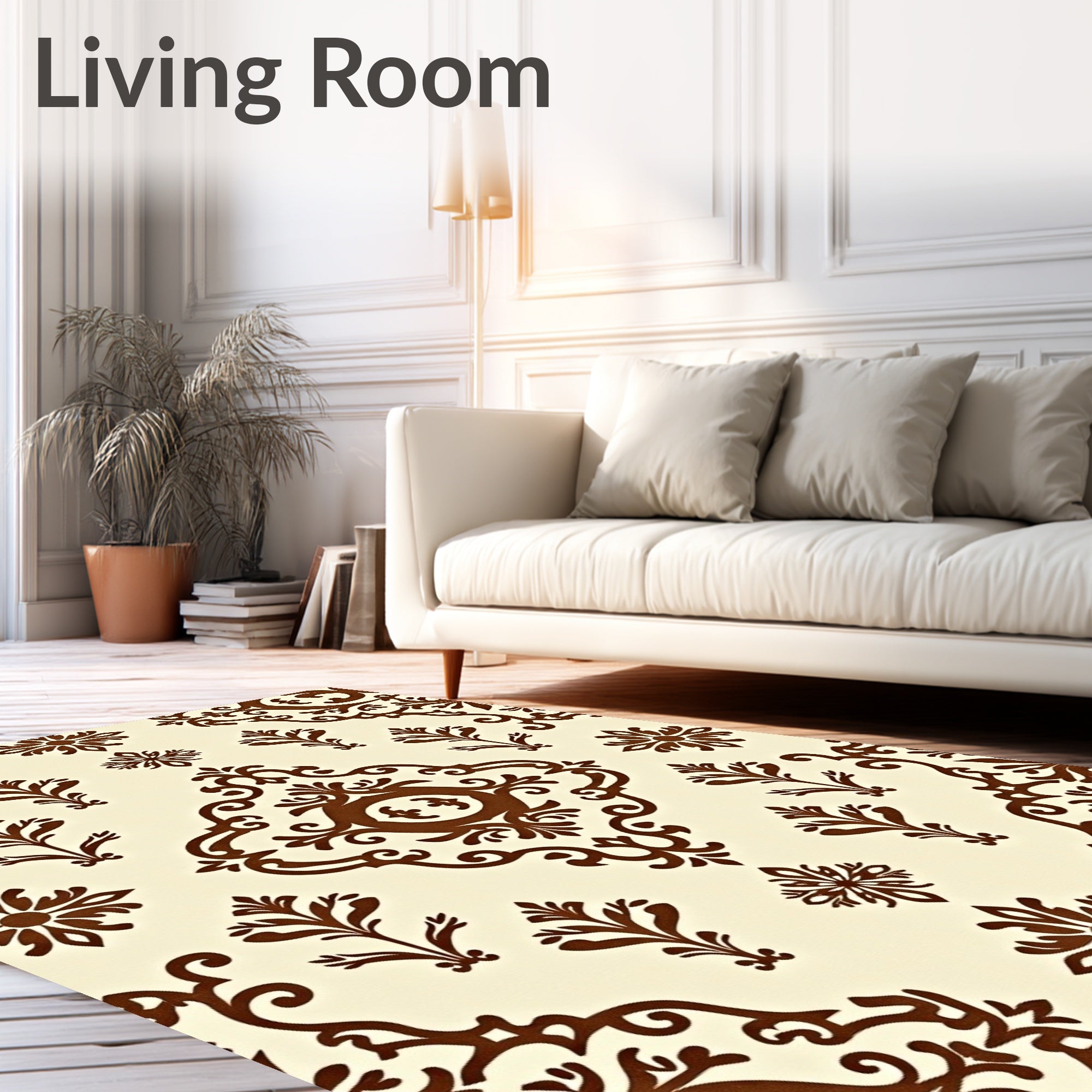 Rich Brown Scrollwork Damask Rug
