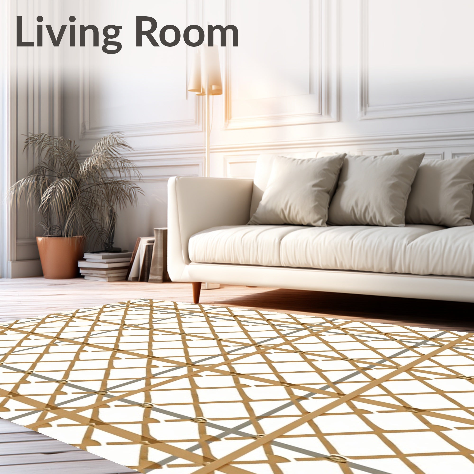 Golden Woven Lattice Diamond Rug