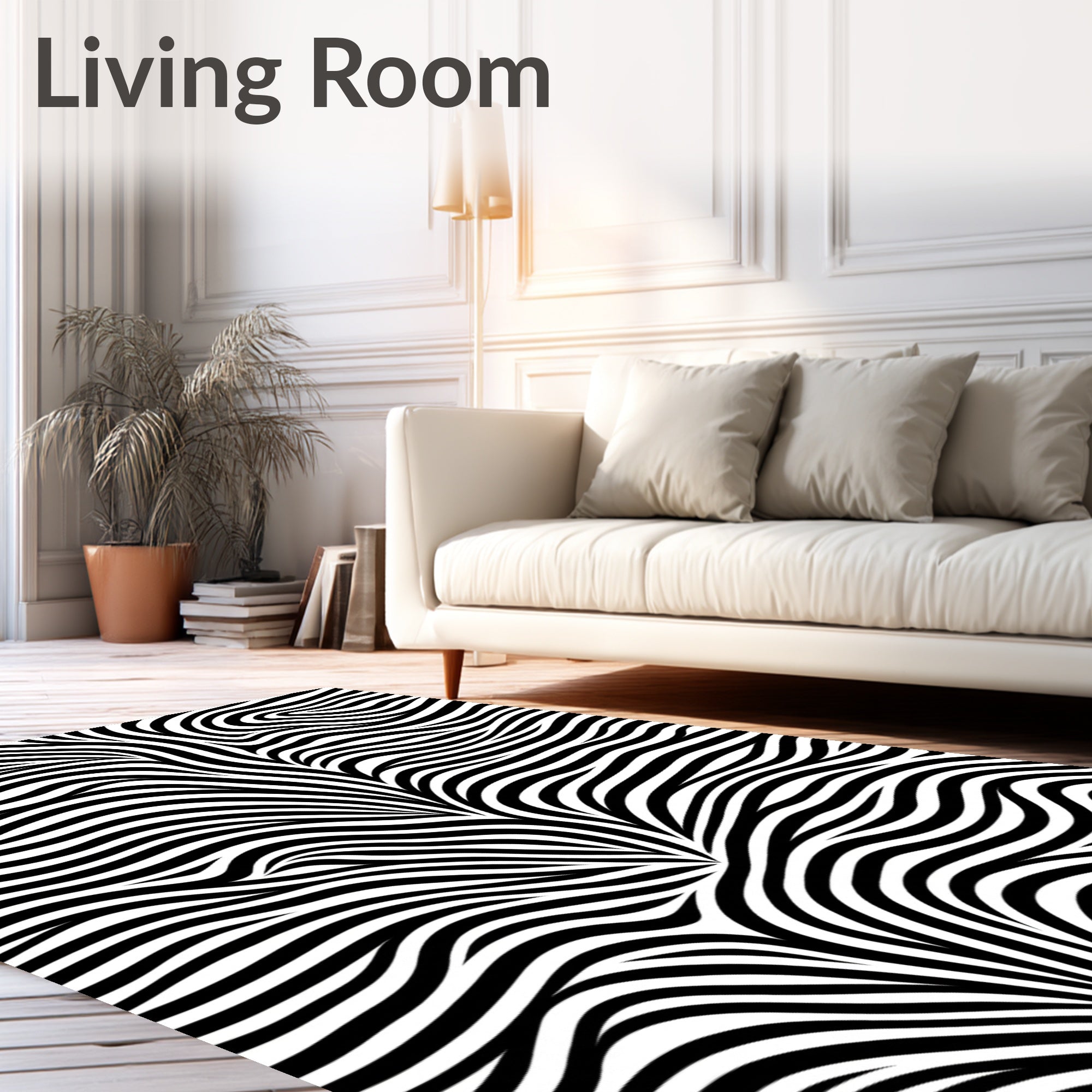 Bold Black White Swirling Lines Rug