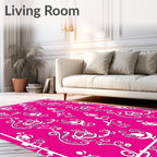 Fuchsia White Floral Swirl Art Rug