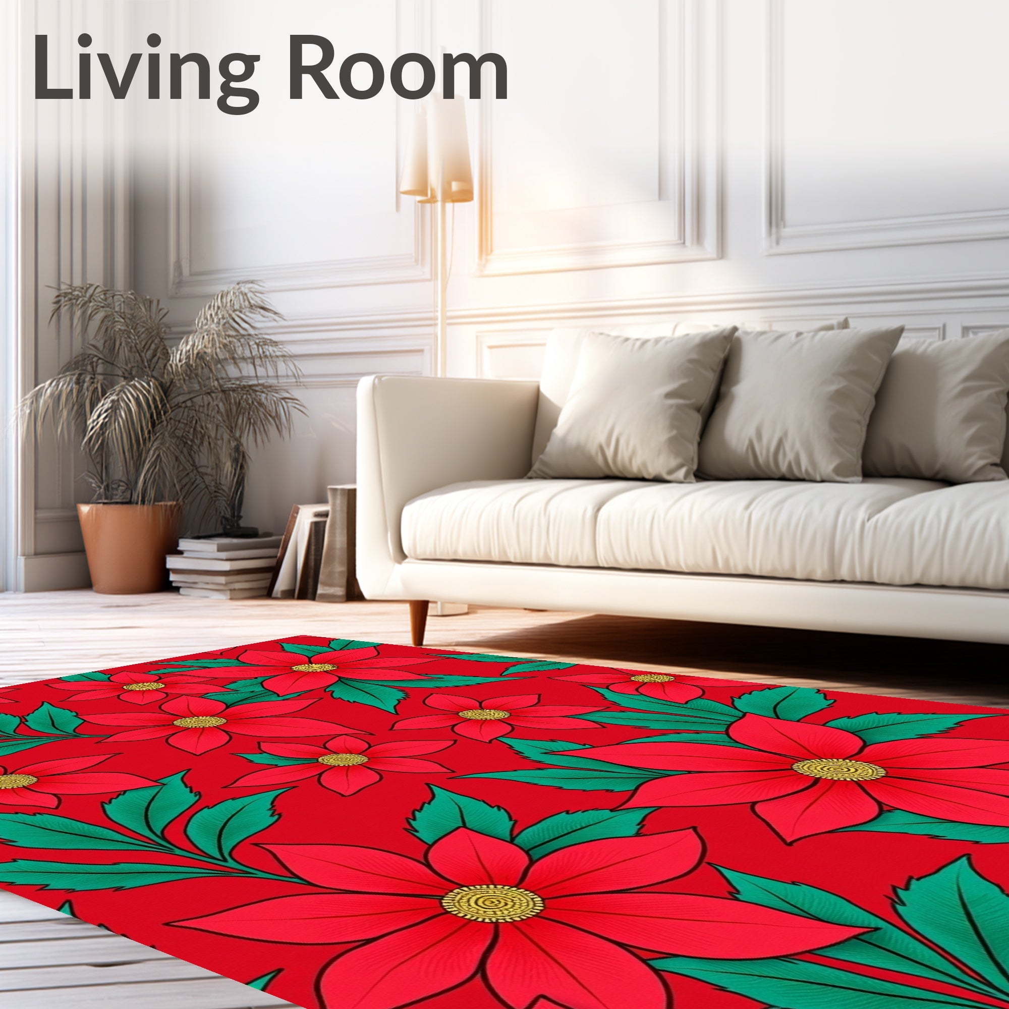 Vibrant Red Floral Garden Rug