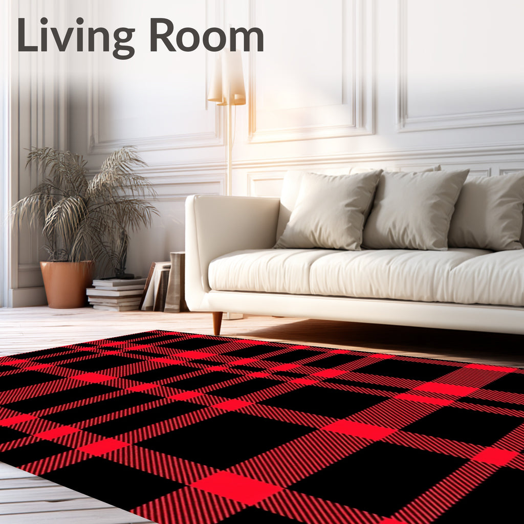 Bold Red Black Plaid Weave Rug