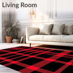 Bold Red Black Plaid Weave Rug
