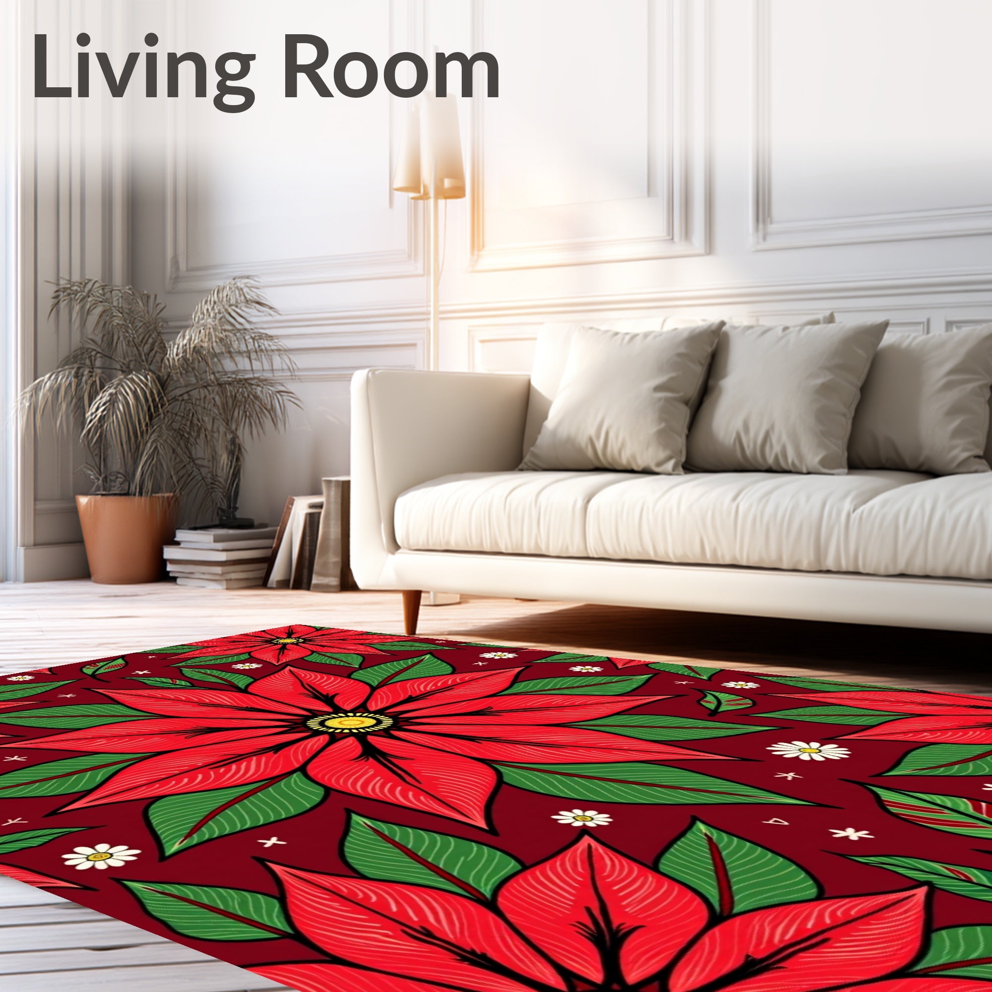 Bold Red Poinsettia Floral Garden Rug