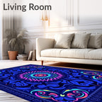 Vibrant Neon Blue Floral Mandala Rug