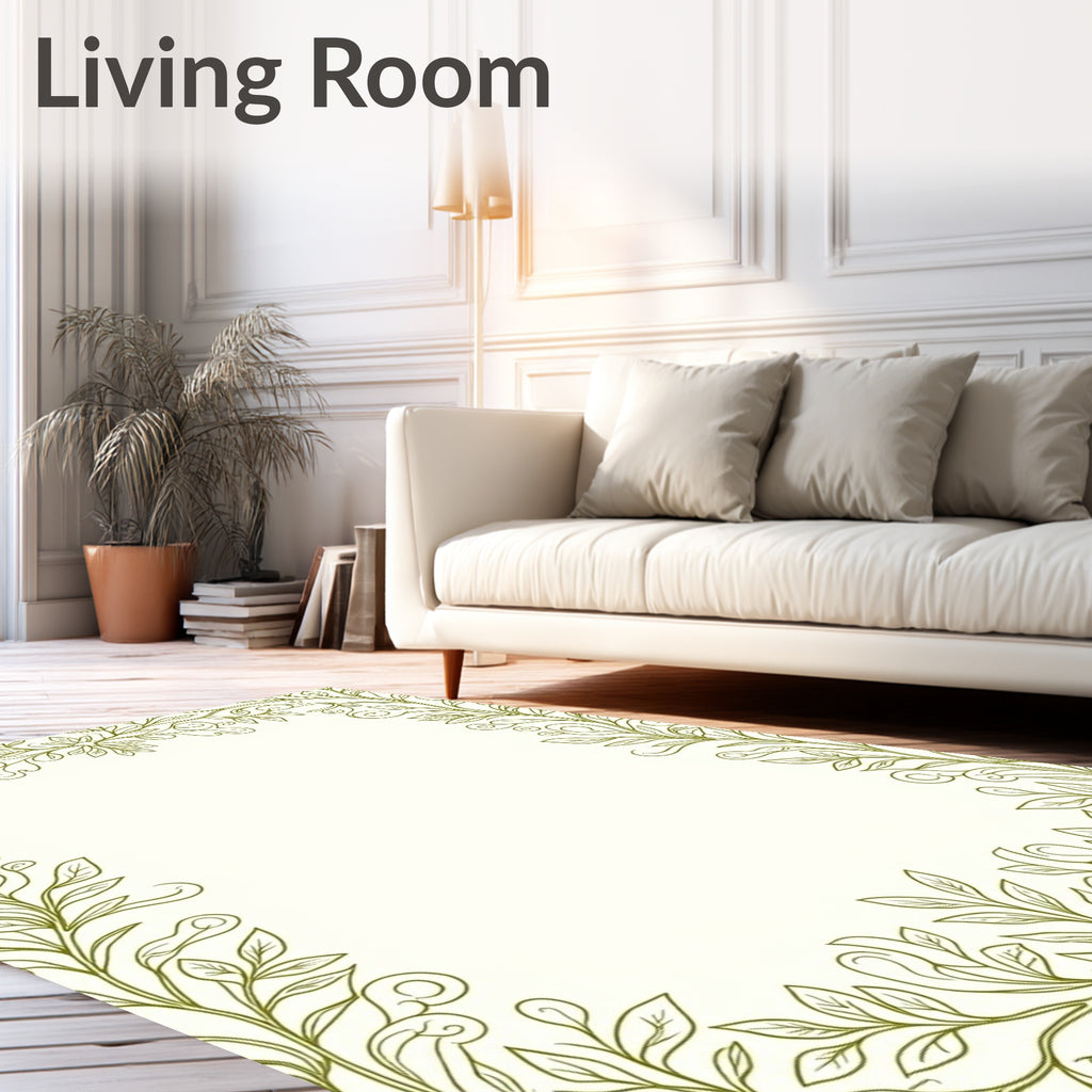 Olive Green Flourishing Vine Border Rug