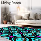 Vibrant Aqua Swirls Black Jewel Accents Rug