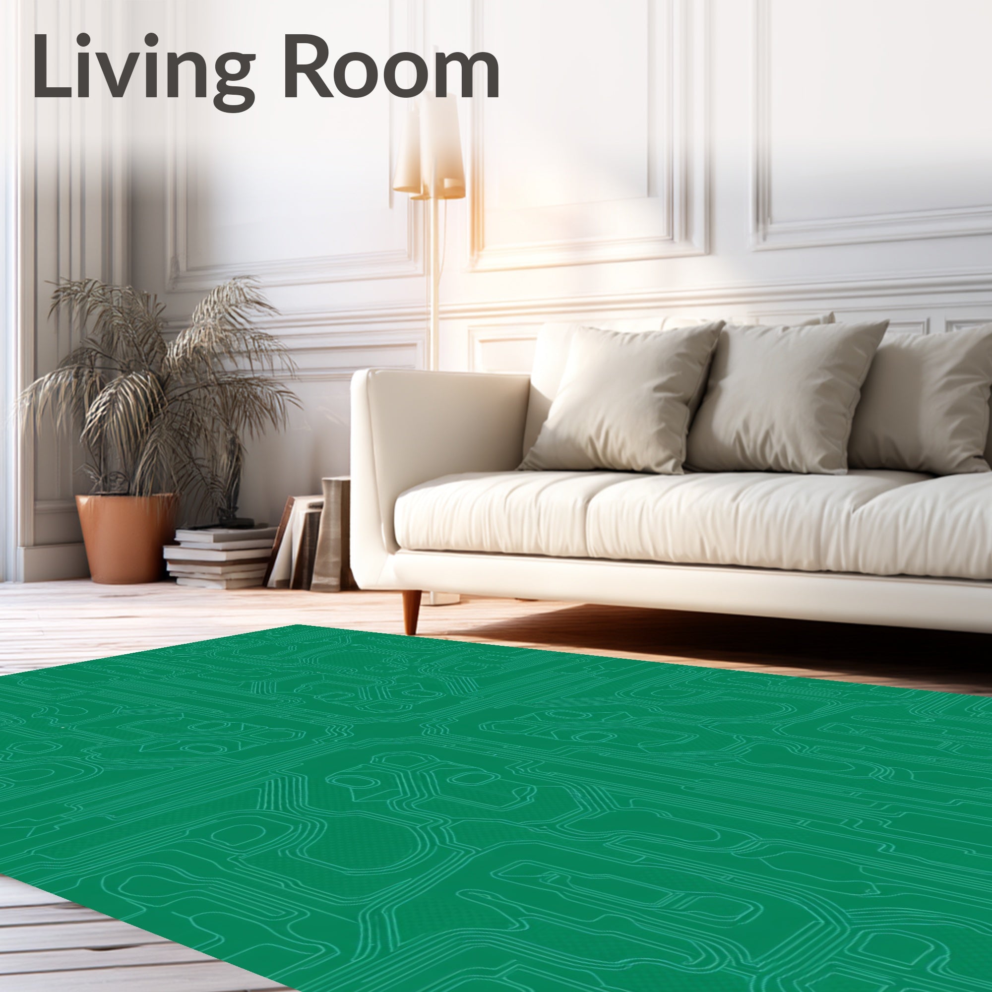 Emerald Green Tech Circuit Pathway Rug