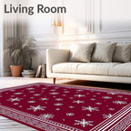 Deep Red White Snowflake Cluster Rug