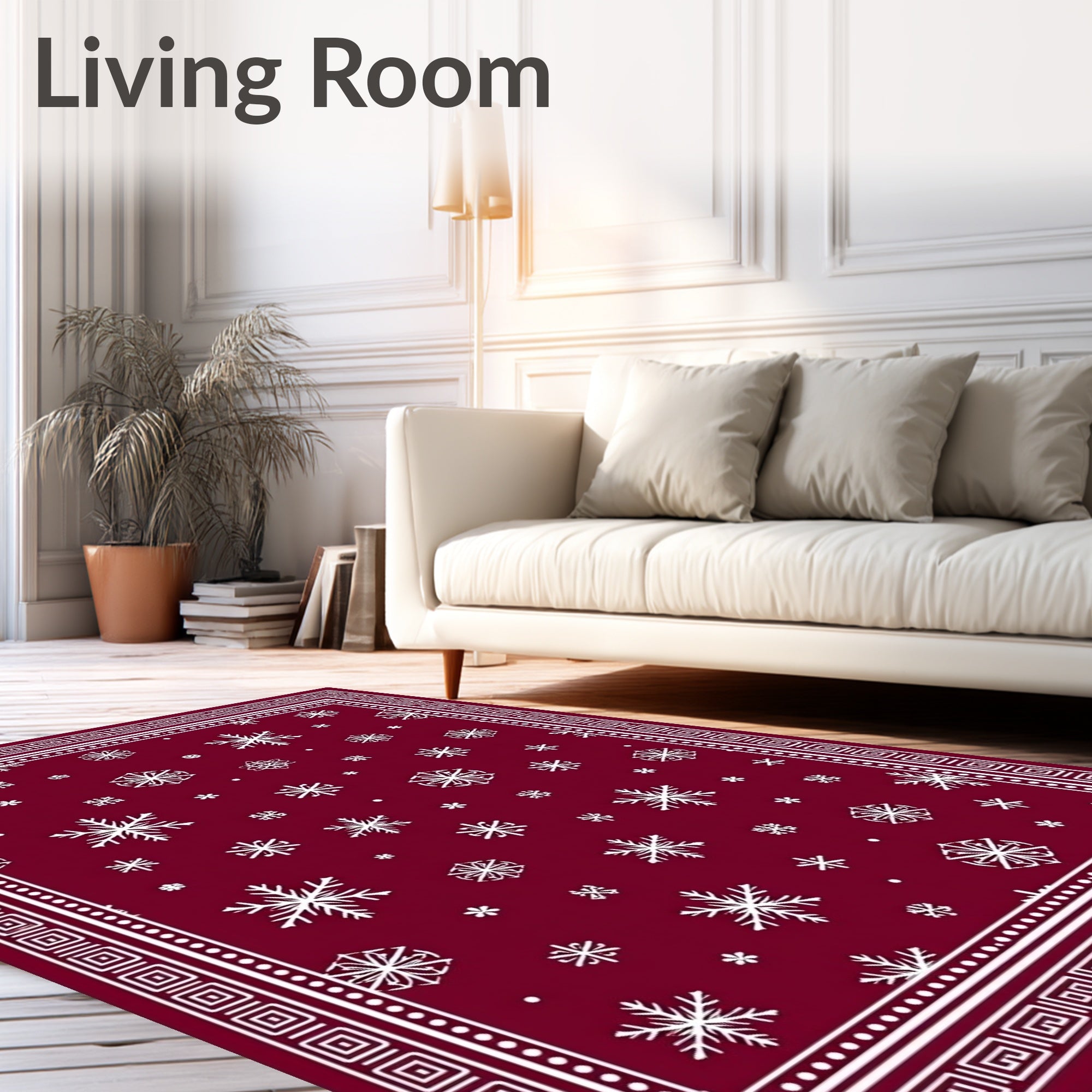 Deep Red White Snowflake Cluster Rug