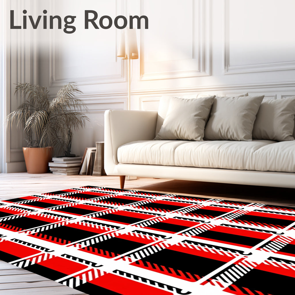 Bold Red Black Plaid Checks Rug
