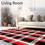 Bold Red Black Plaid Checks Rug