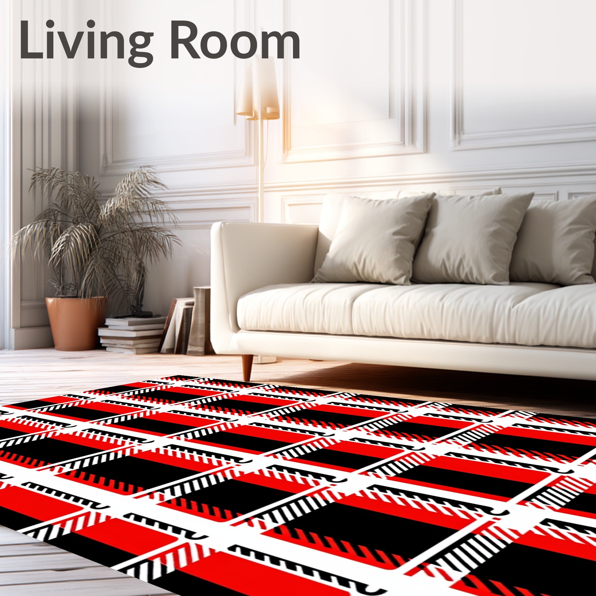 Bold Red Black Plaid Checks Rug