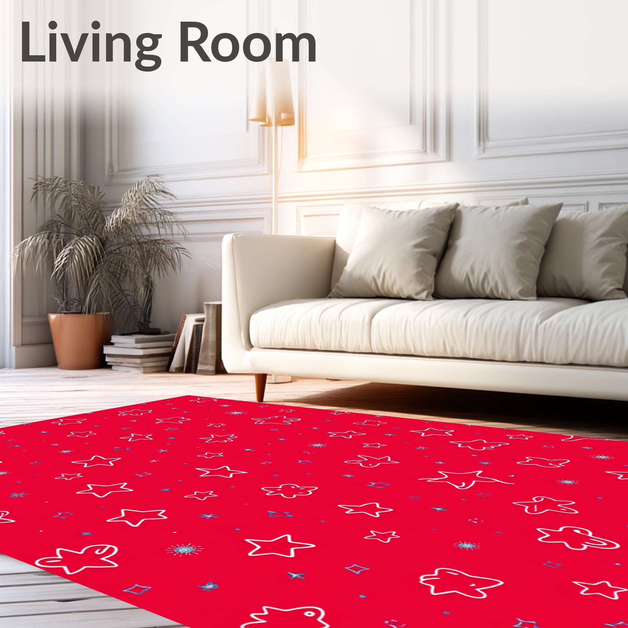 Red White Blue Star Festive Field Rug