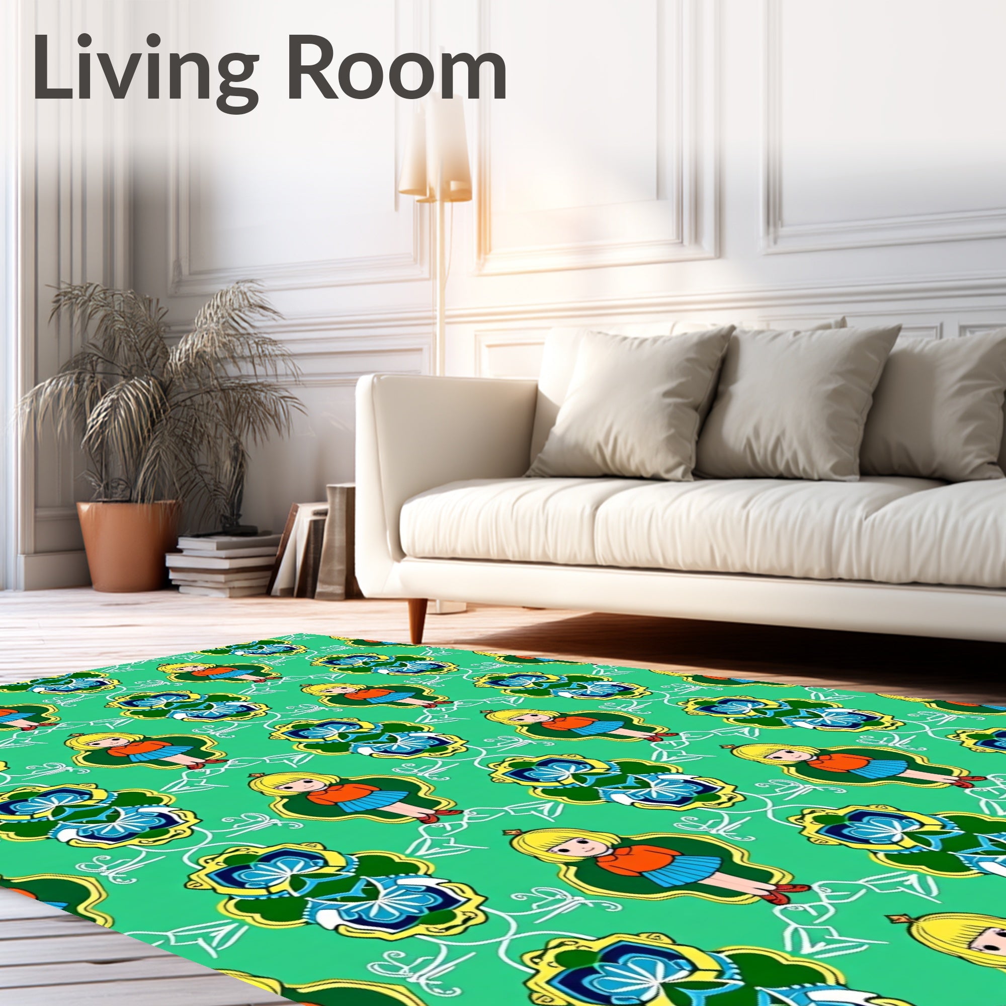 Whimsical Girl Green Medallion Rug