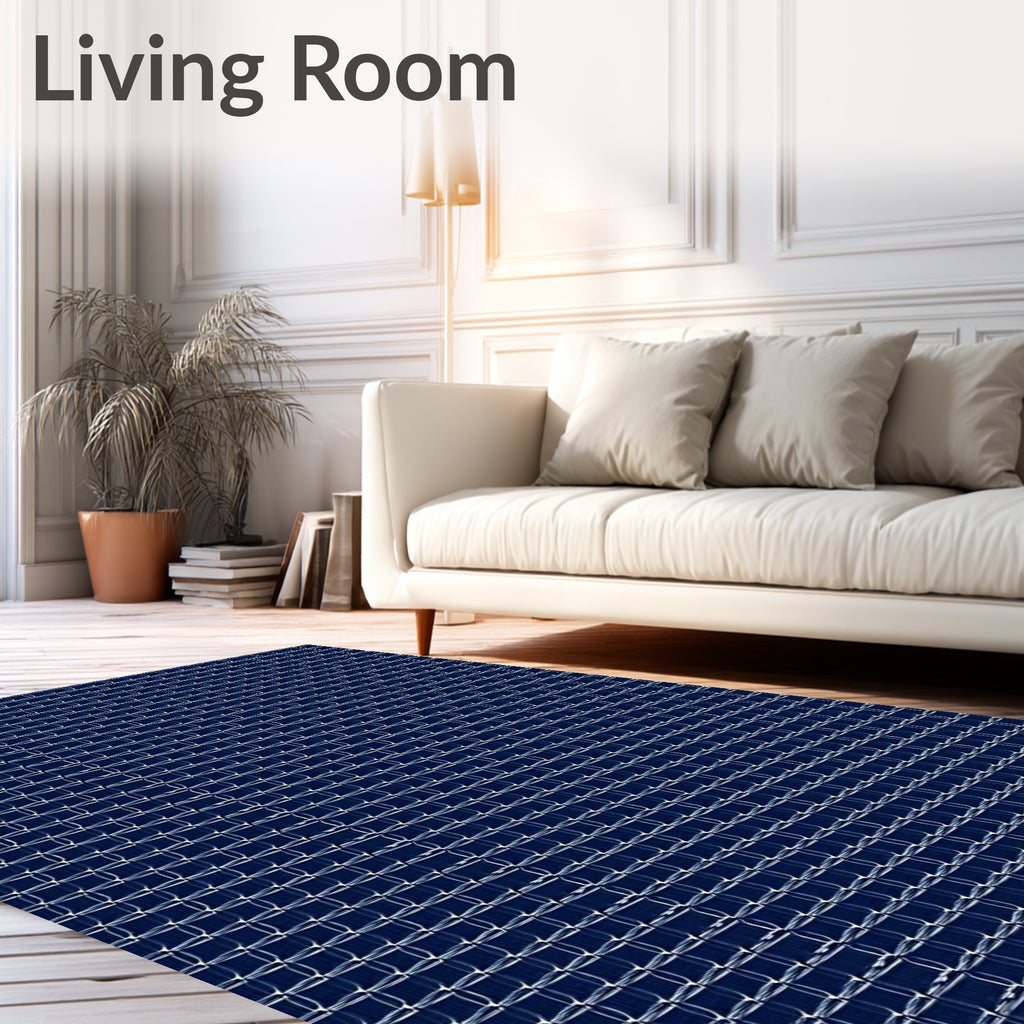 Deep Blue Geometric Interlocking Squares Rug