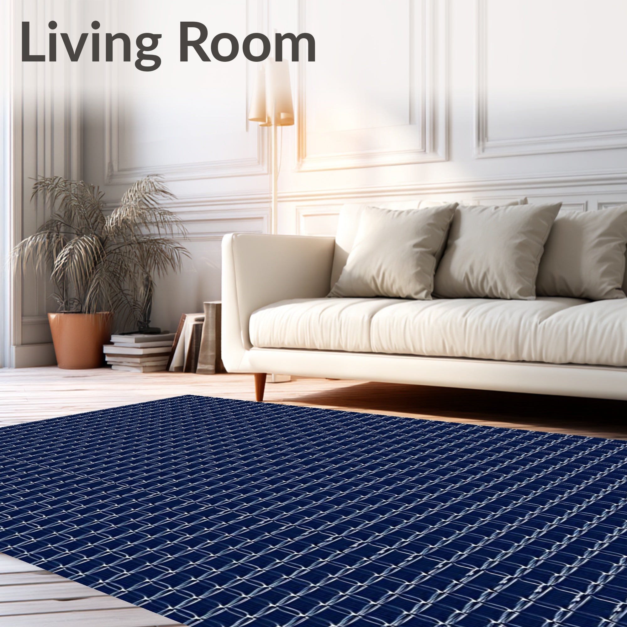 Deep Blue Geometric Interlocking Squares Rug