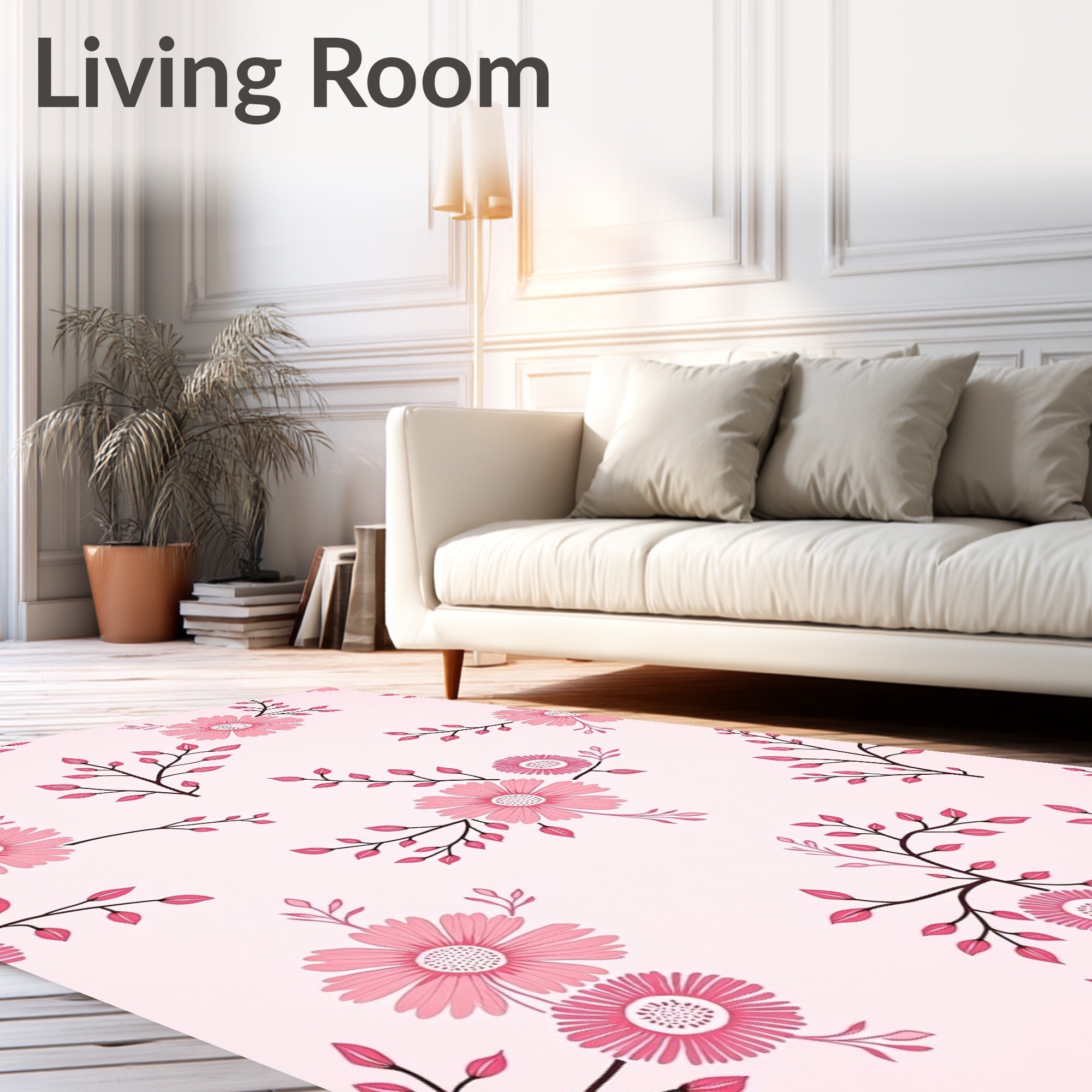 Sweet Pink Daisy Botanical Sprig Rug