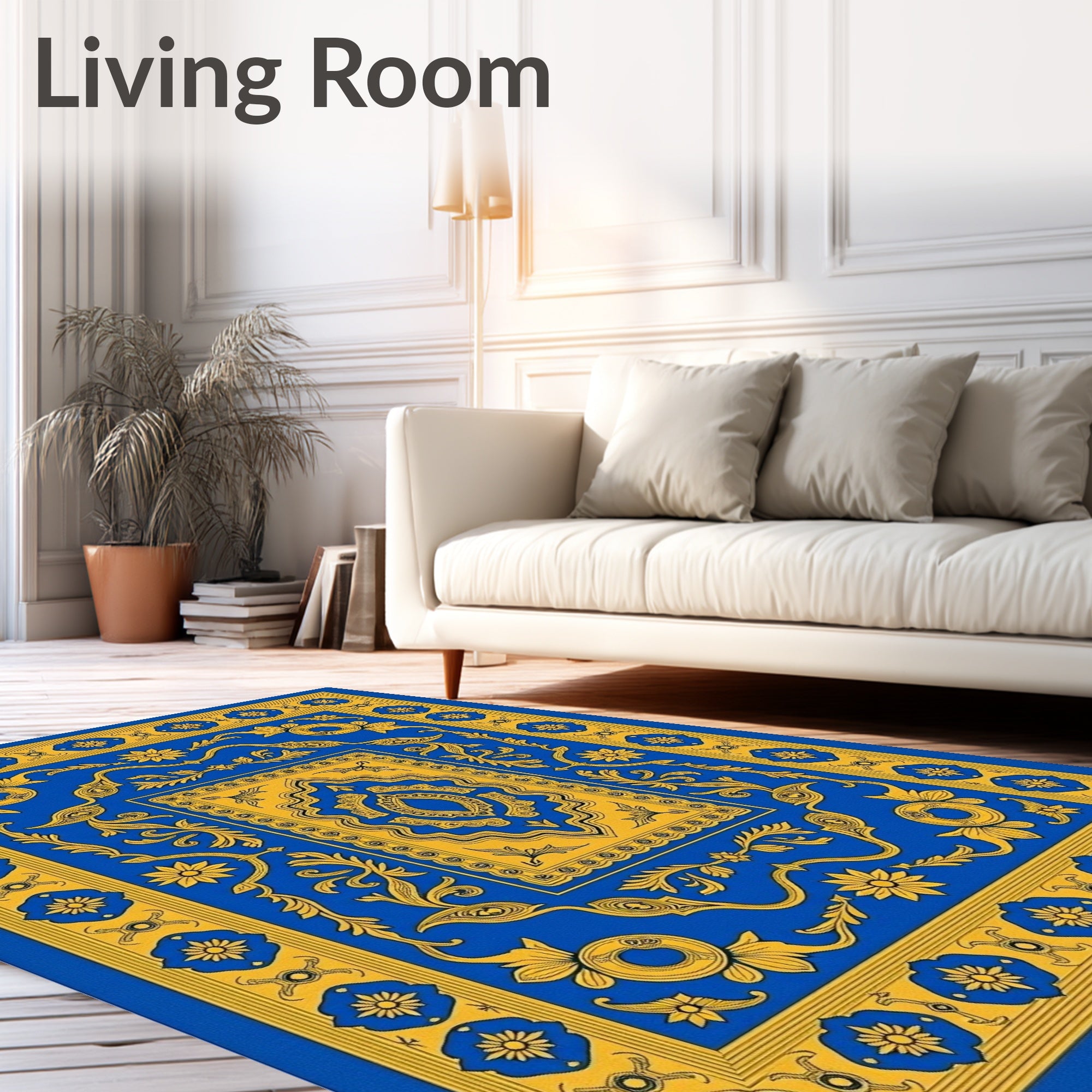 Royal Blue and Gold Floral Medallion Rug