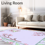 Whimsical Pink Owl Floral Border Rug