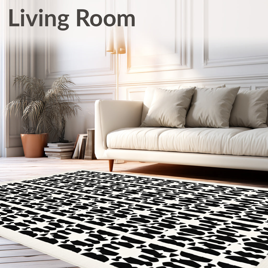 Black and White Geometric Lattice Rug