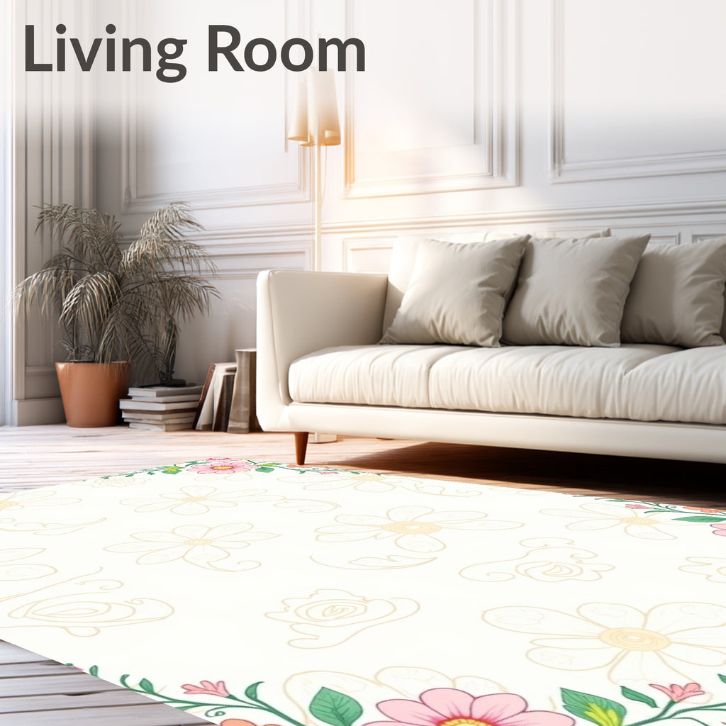 Blush Pink Floral Botanical Vine Rug