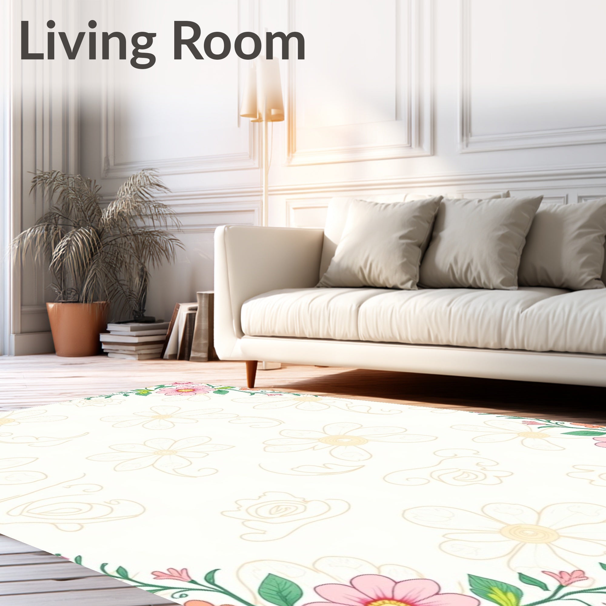 Blush Pink Floral Botanical Vine Rug