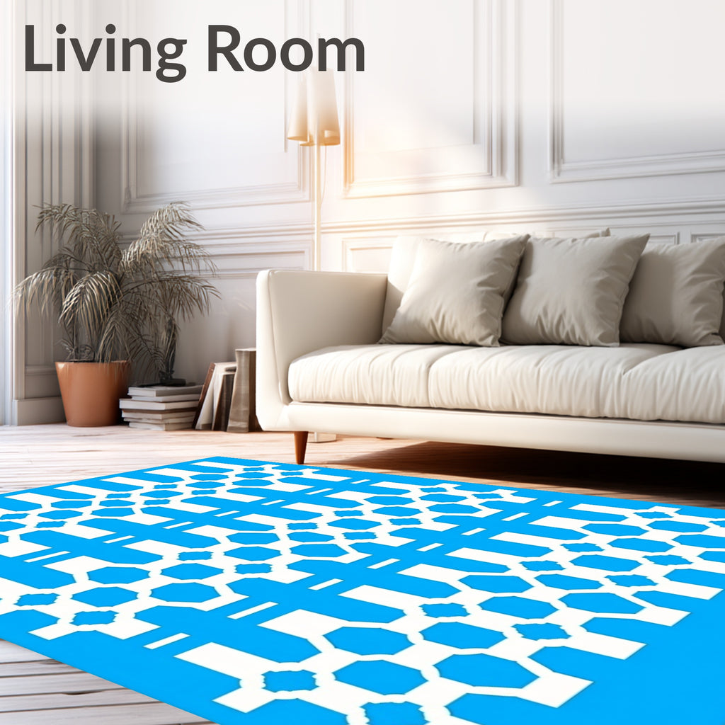 Bold Blue Octagon Geometric Grid Rug