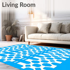 Bold Blue Octagon Geometric Grid Rug